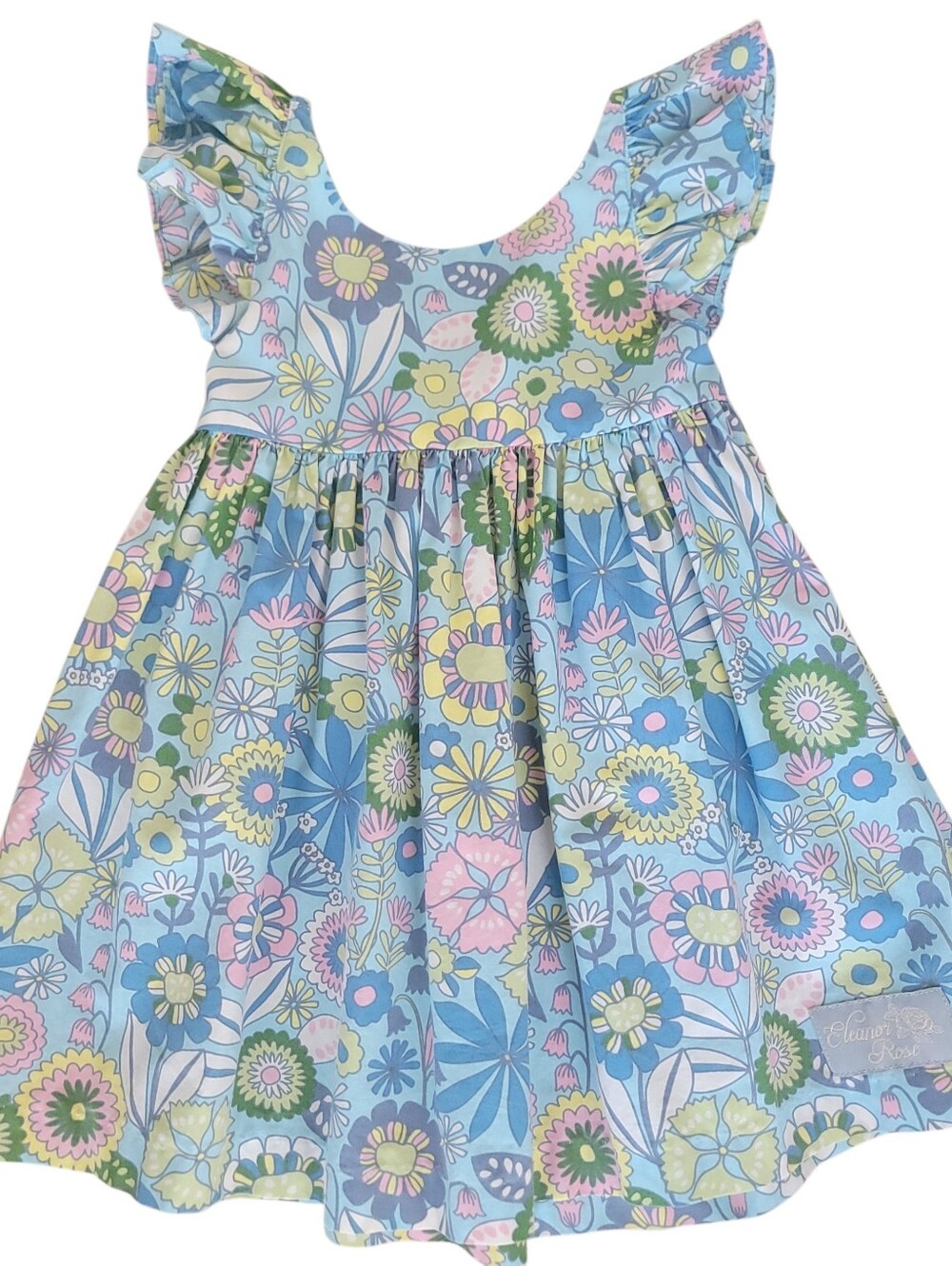 Eleanor Rose Girls Serena Floral Blue Pink Cotton Dress Size 3-4 Boho Mini